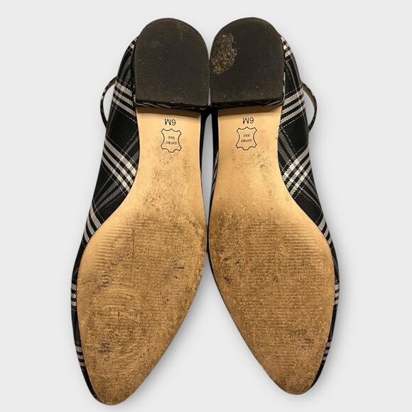 TALBOTS black/white plaid ankle strap almond toe flats size 6 preppy academia - Picture 5 of 5